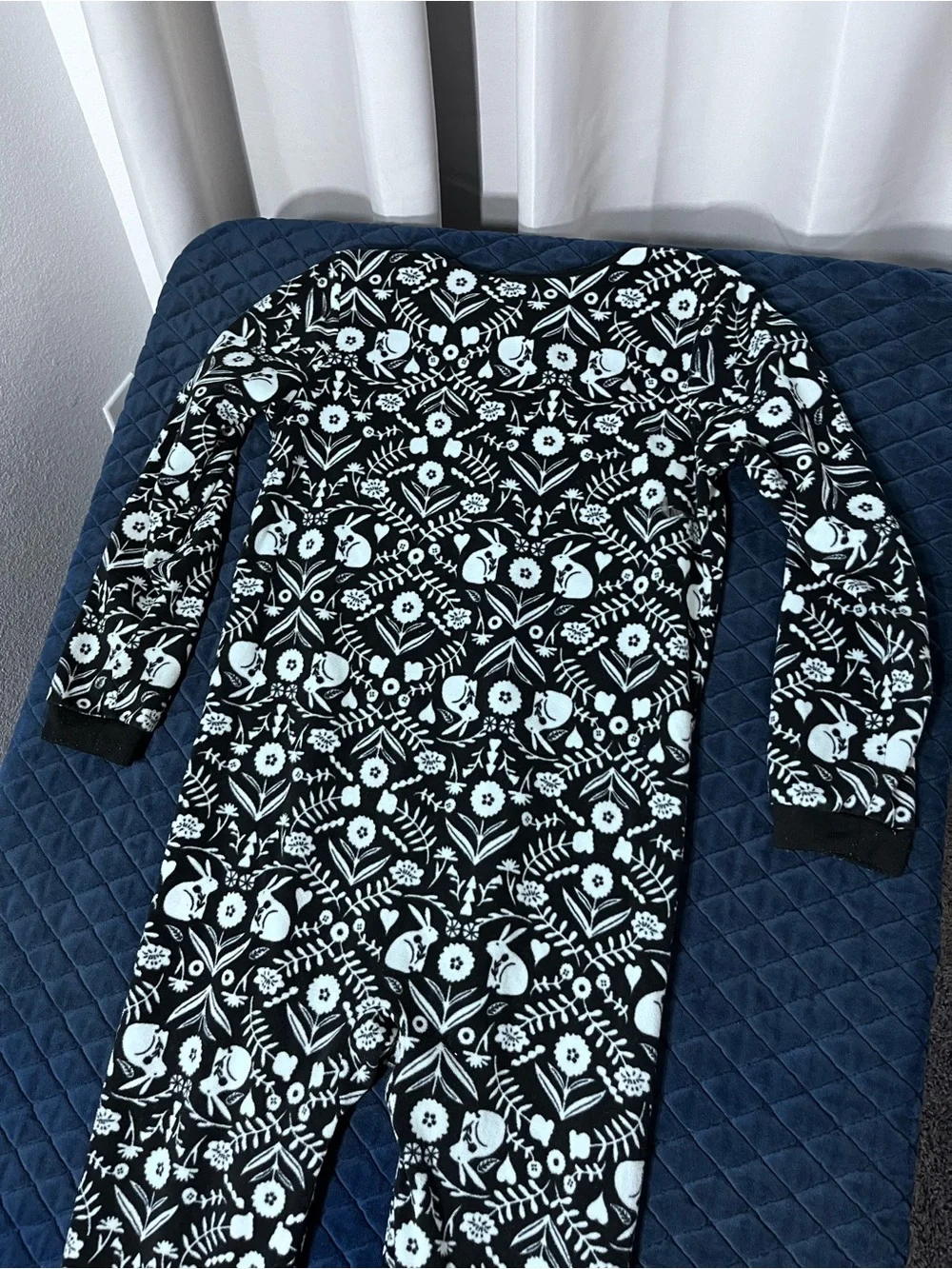 Carter's Black & White Floral Patterned Footed One-Piece Pajamas Front Zippper